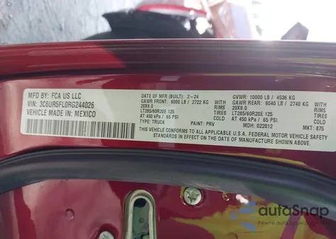 2024 Ram 2500 Laramie 4X4 6'4 Box z USA, uszkodzony, nr VIN 3C6UR5FL0RG244026